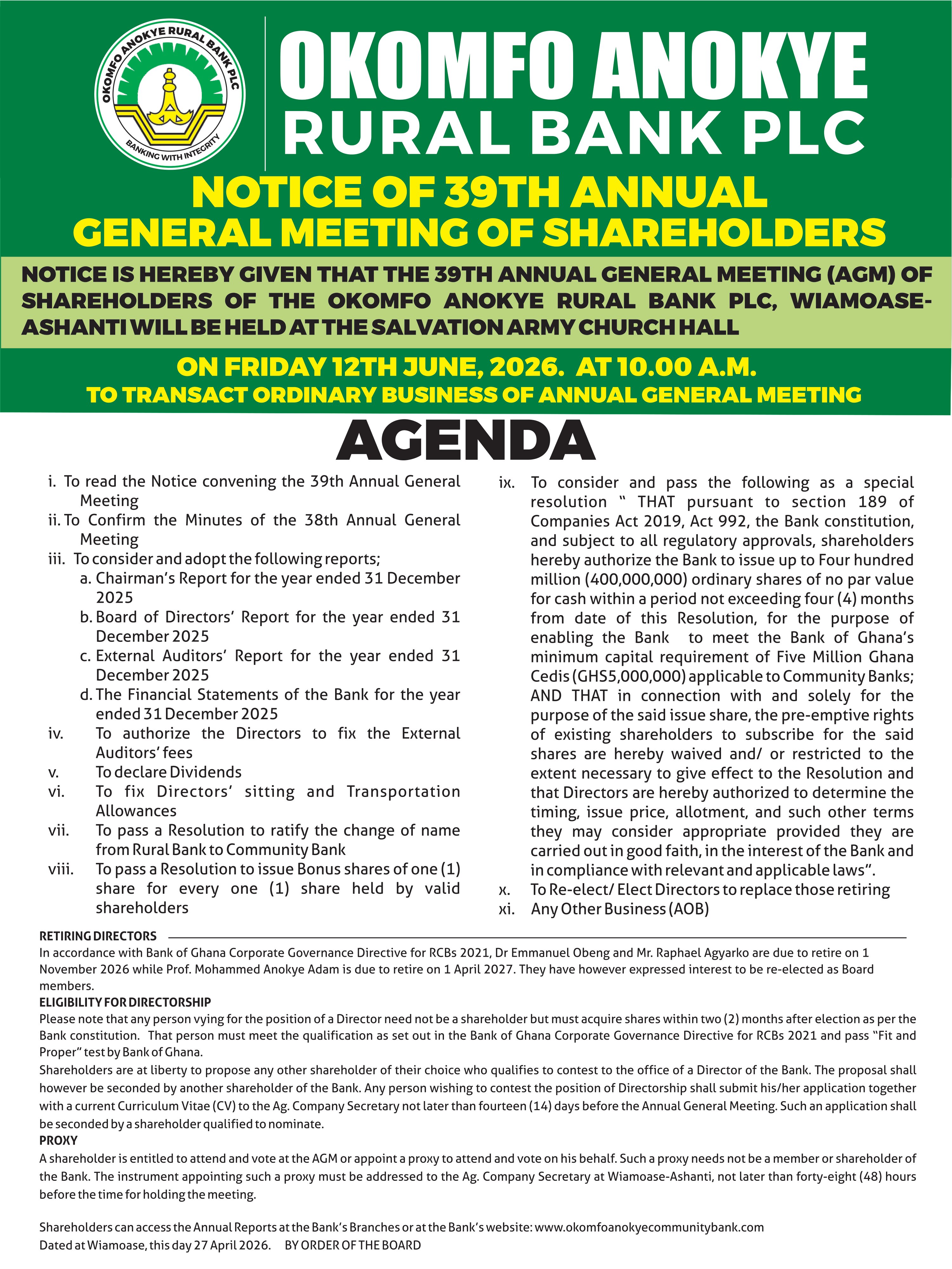 OARB 39TH AGM